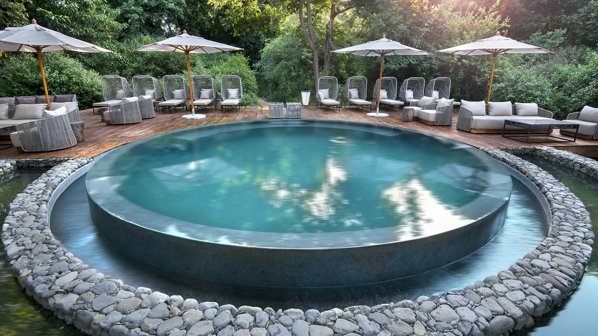 Swimming pool among the trees at Lake Manyara Tree Lodge